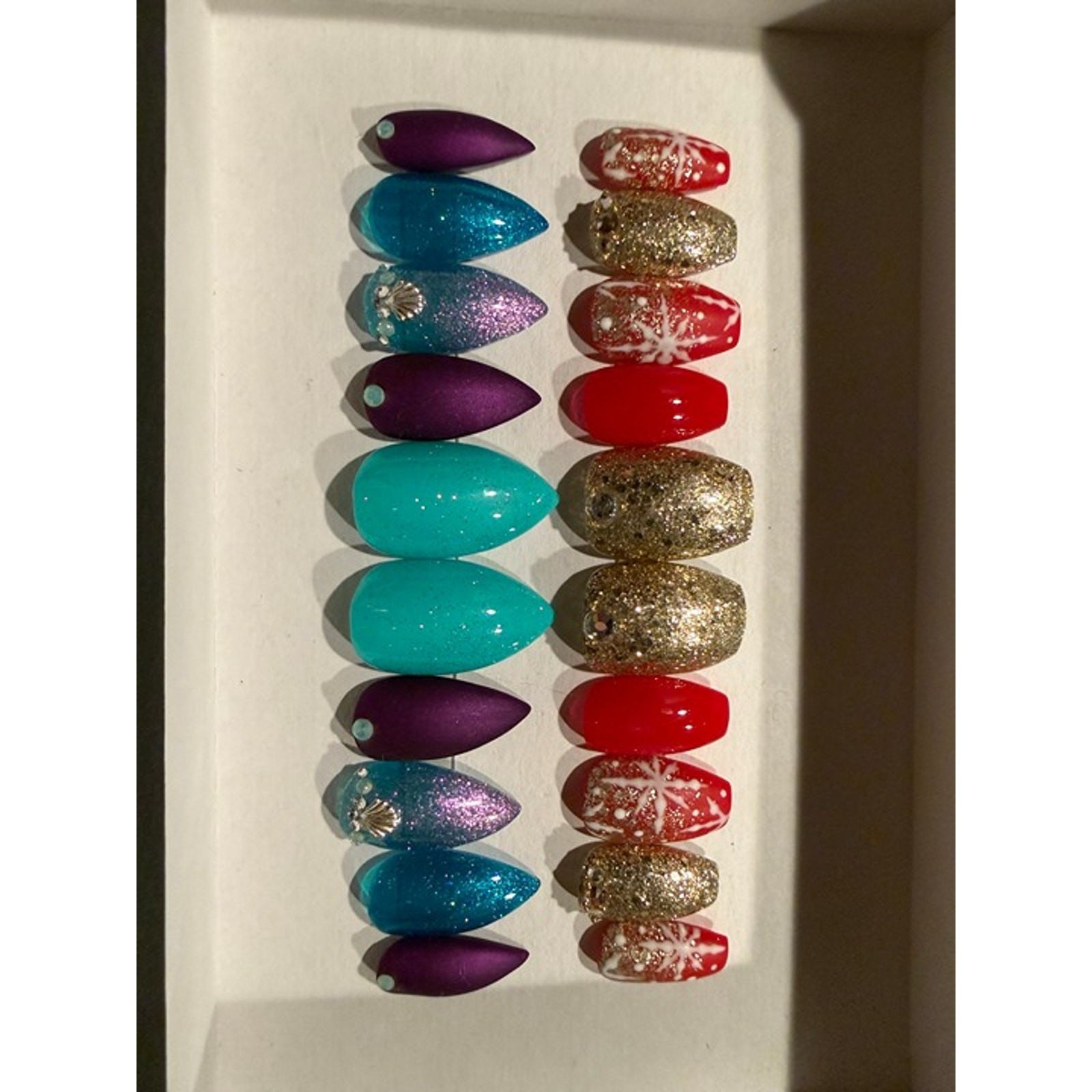 2 sets of press on nails – Winter & Ariel/Mermaid – Includes everything you need