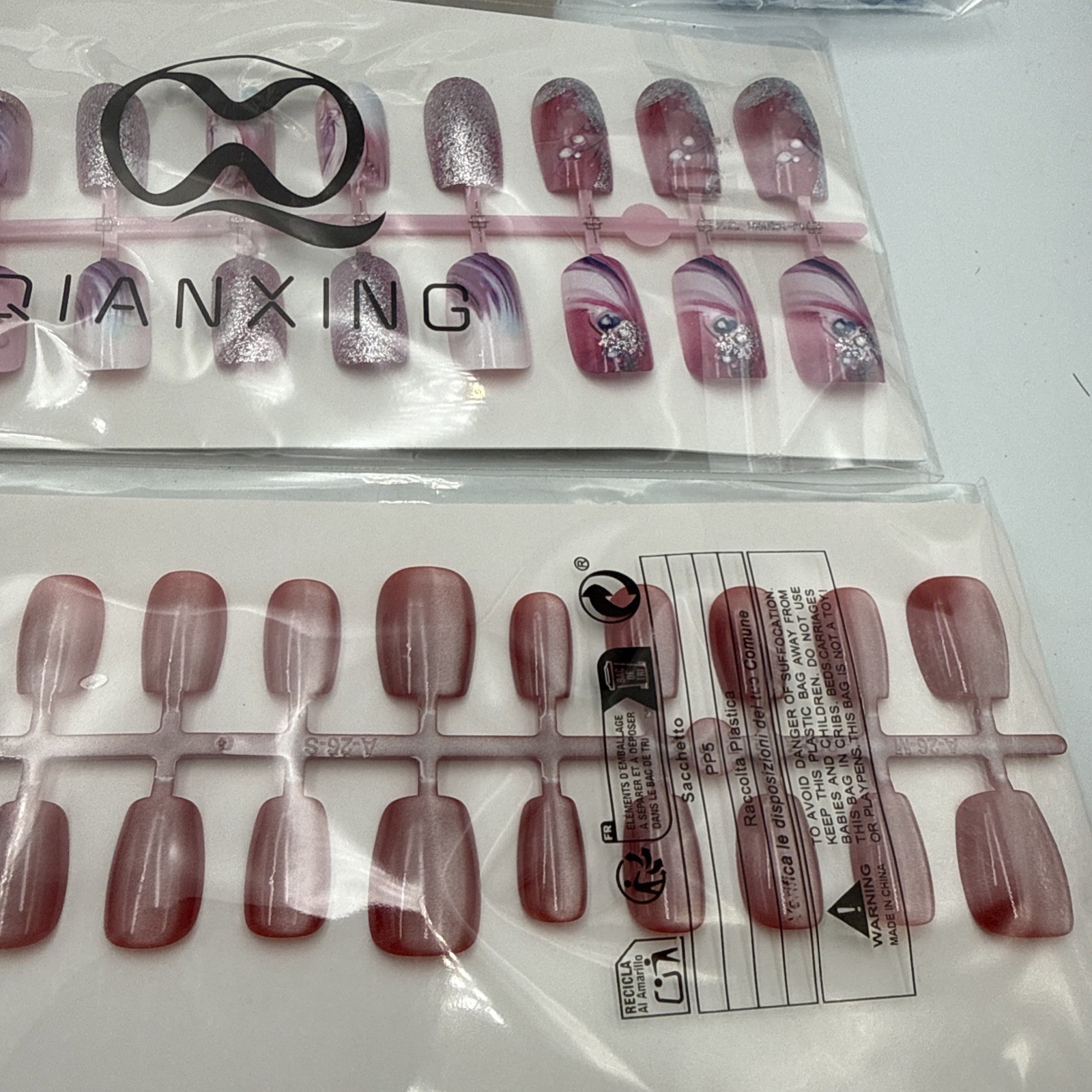 Lot of 15 Nail Sets – Glue On. Various Shapes, Colors, Designs