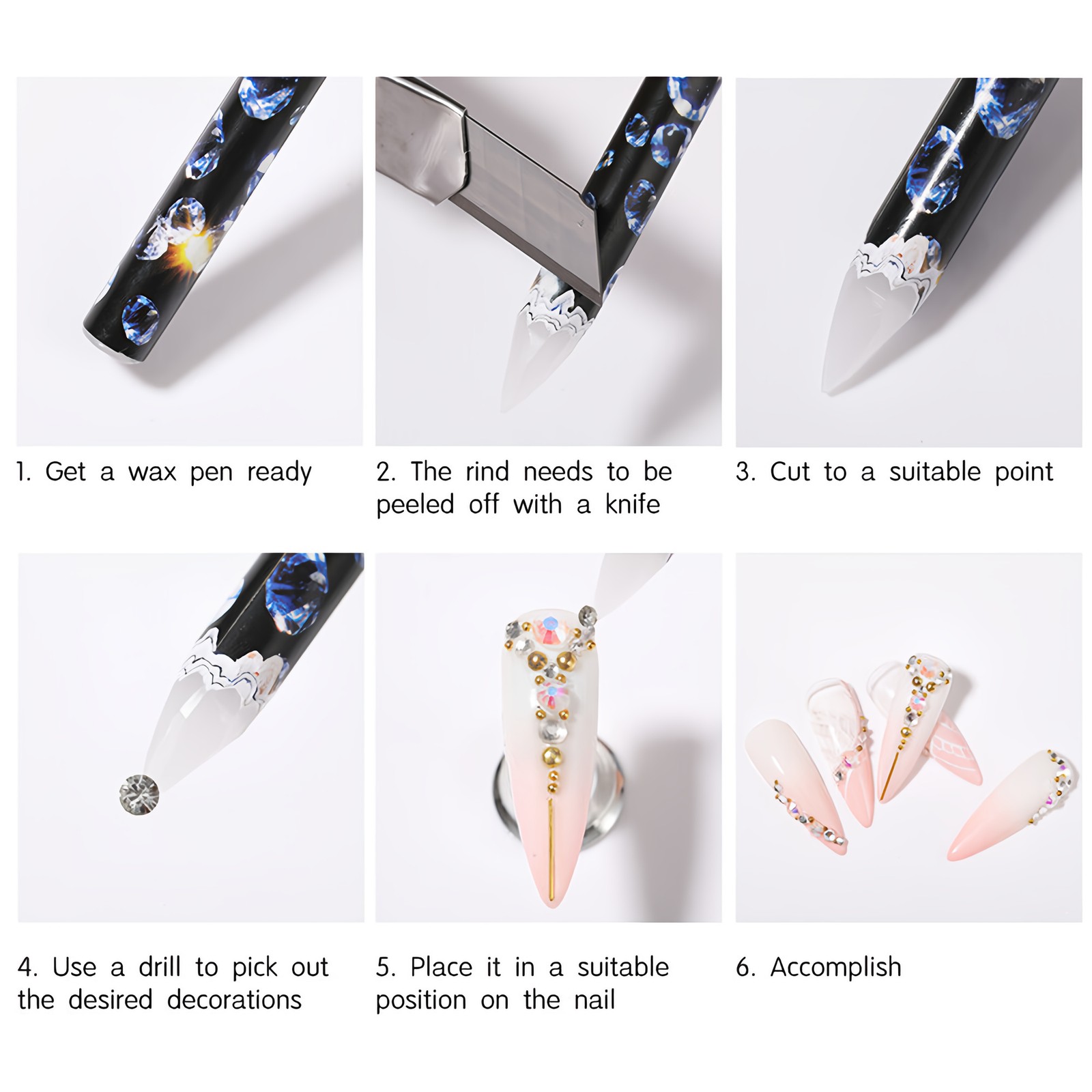 Gem Crystal Rhinestones Picker Wax Pencil Nail Art Craft Tool White, Pack of 2