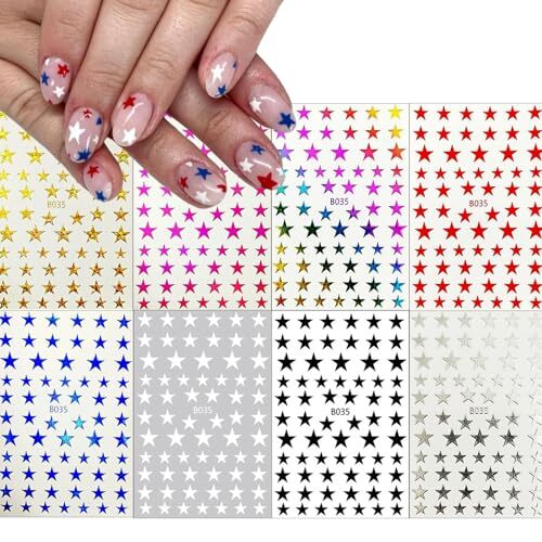 8Sheets Glitter Independence Day Stars Nail Art Stickers 3D Self Adhesive