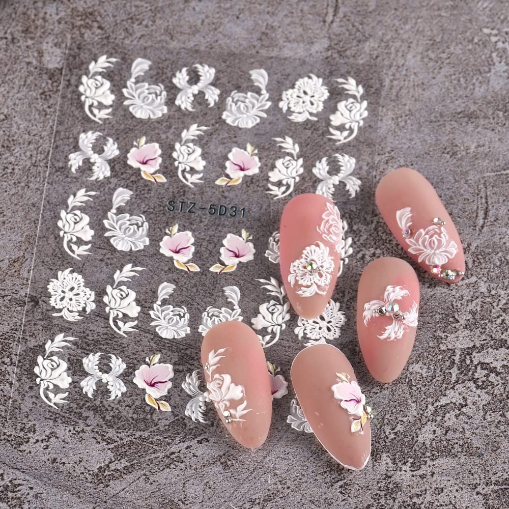 5D Spring Floral Nail Art Stickers – 4 Self-Adhesive Sheets for Elegant Nails