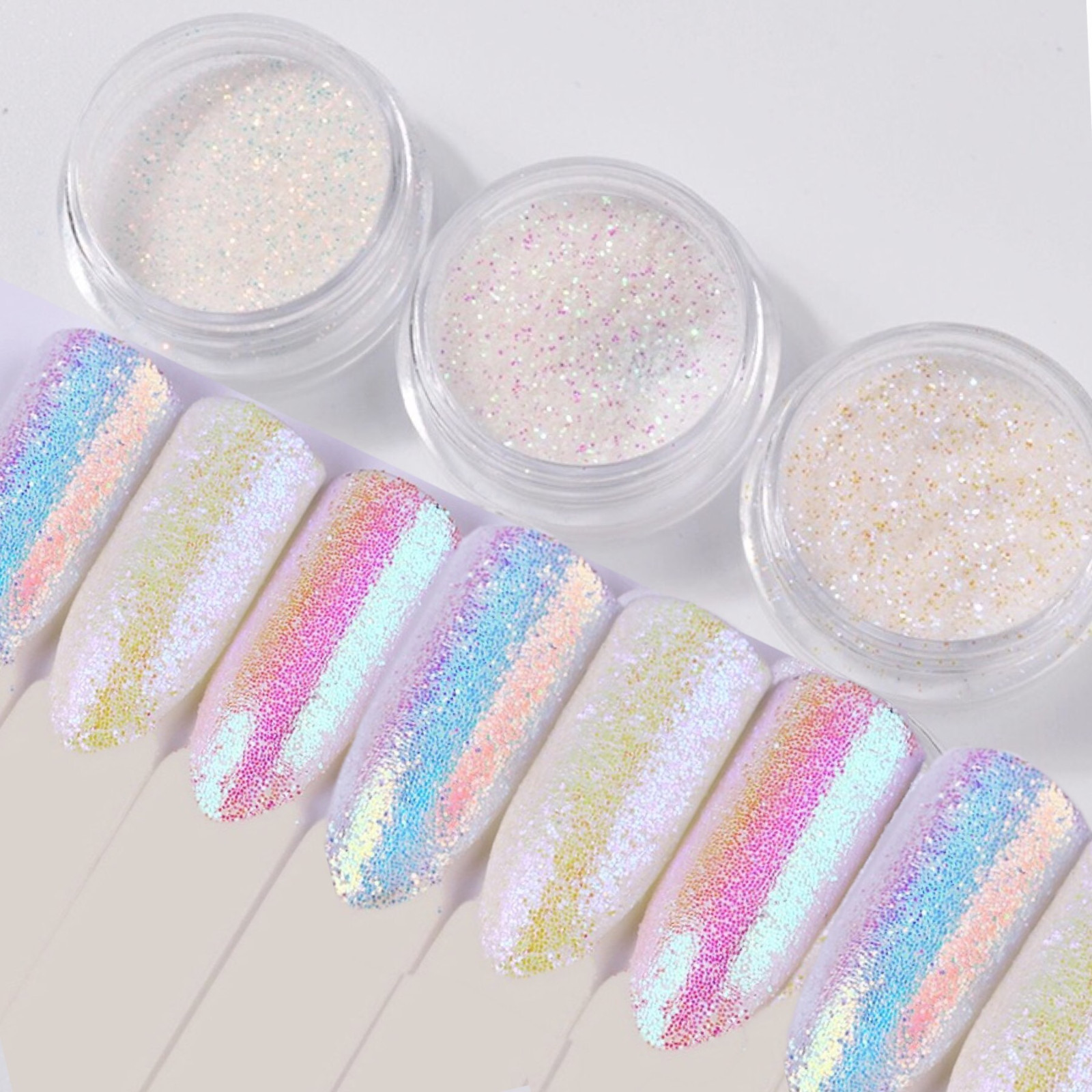 Unicorn Aurora White Sequins Nail Art Glitter Powder MERMAID EFFECT Small Flakes