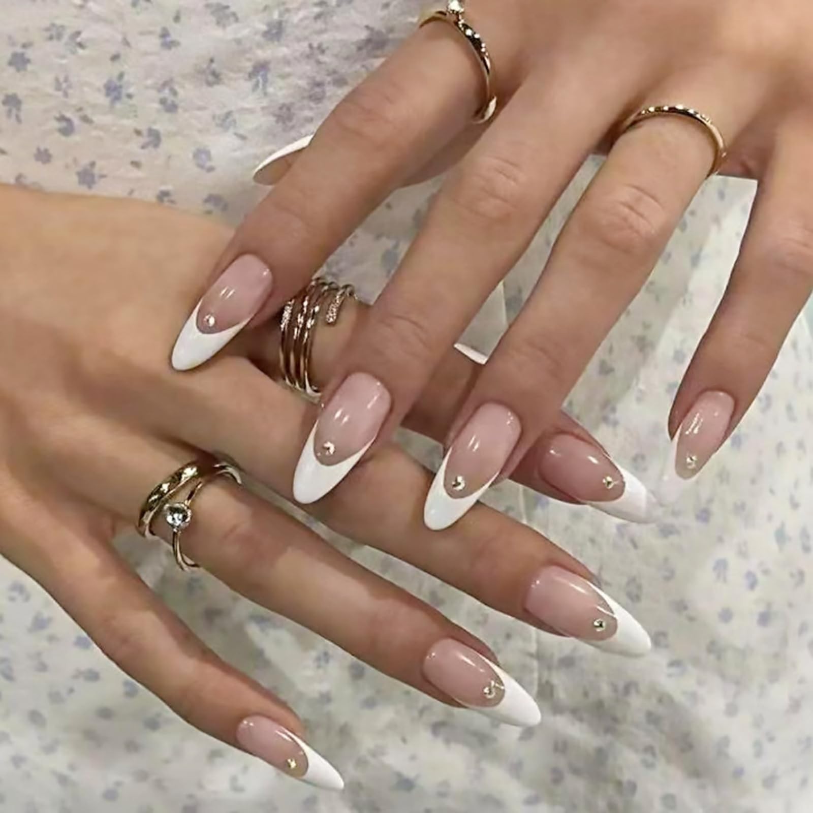 Press On Nails Almond French Tip, Glue On Nails for Gift, Supremely Fit Natur…