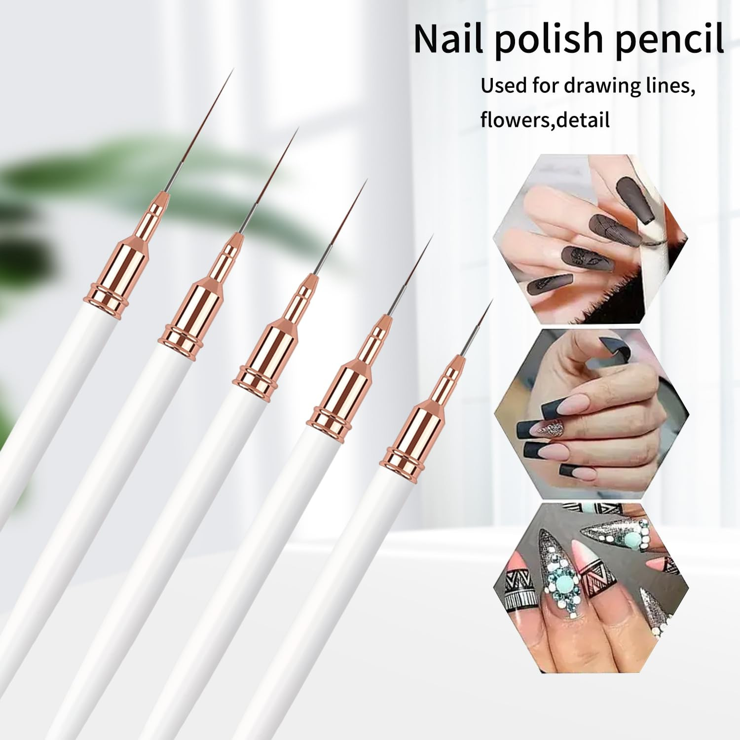 5PCS Liner Brushes for Nails, Nail Art Liner Brushes Set, 6/9/12/15/18Mm Thin De