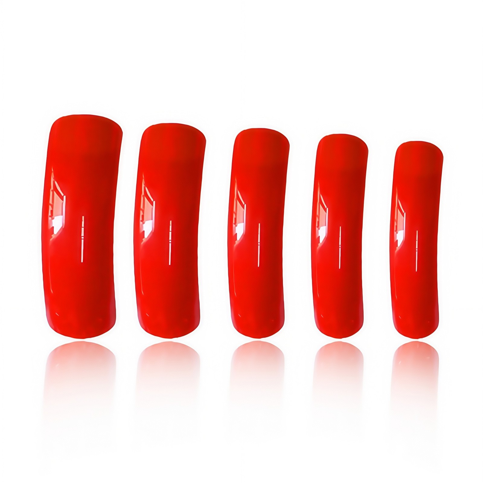 Long Curved Press-On Fake Nail Glossy Classic Red Color Festival Manicure 24pcs