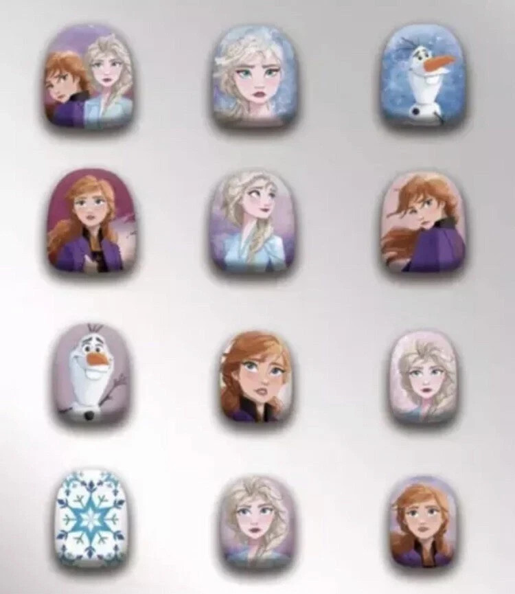 3XFrozen II Princess Disney Nails Girls Press On Fake Ready Wear 12 Pc Nail Kids