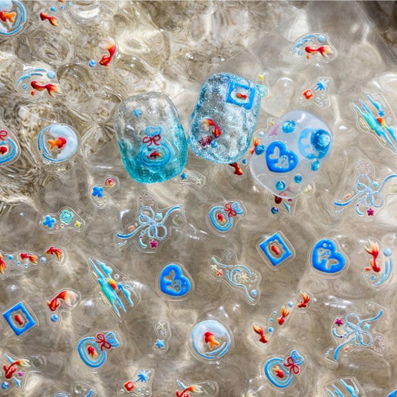 Shiny Goldfish Plastic Bag Seahorses Summer Jellyfish Starfish Nail Art Stickers