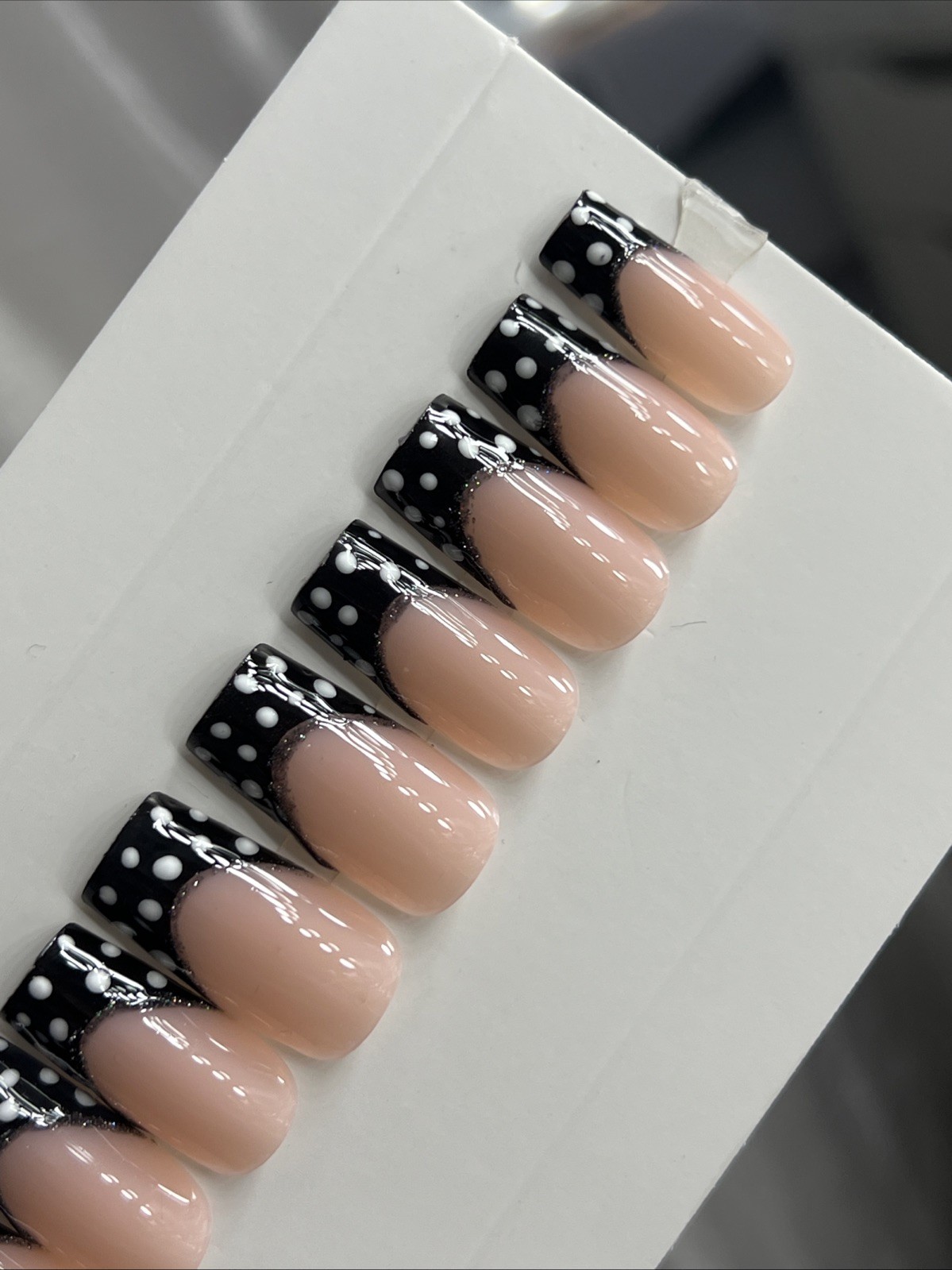 🌸 CUSTOM Press On Nails FRENCH BLACK Flower PINK 10p SET W Kit