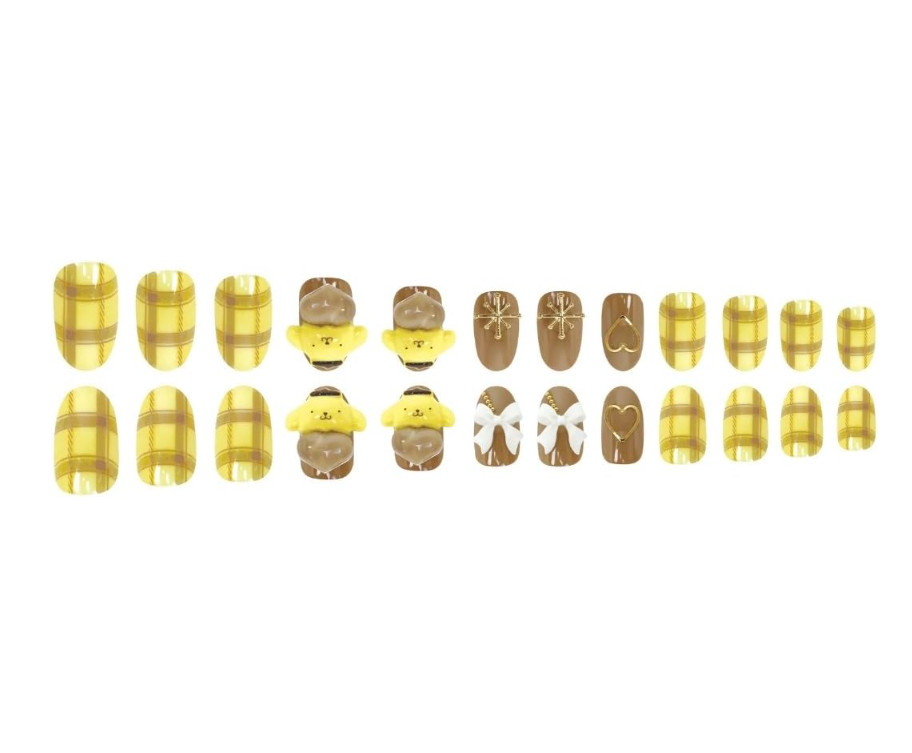 Sanrio Pompom Purin 3D Press On Nails Set Yellow Plaid Japan Official NEW