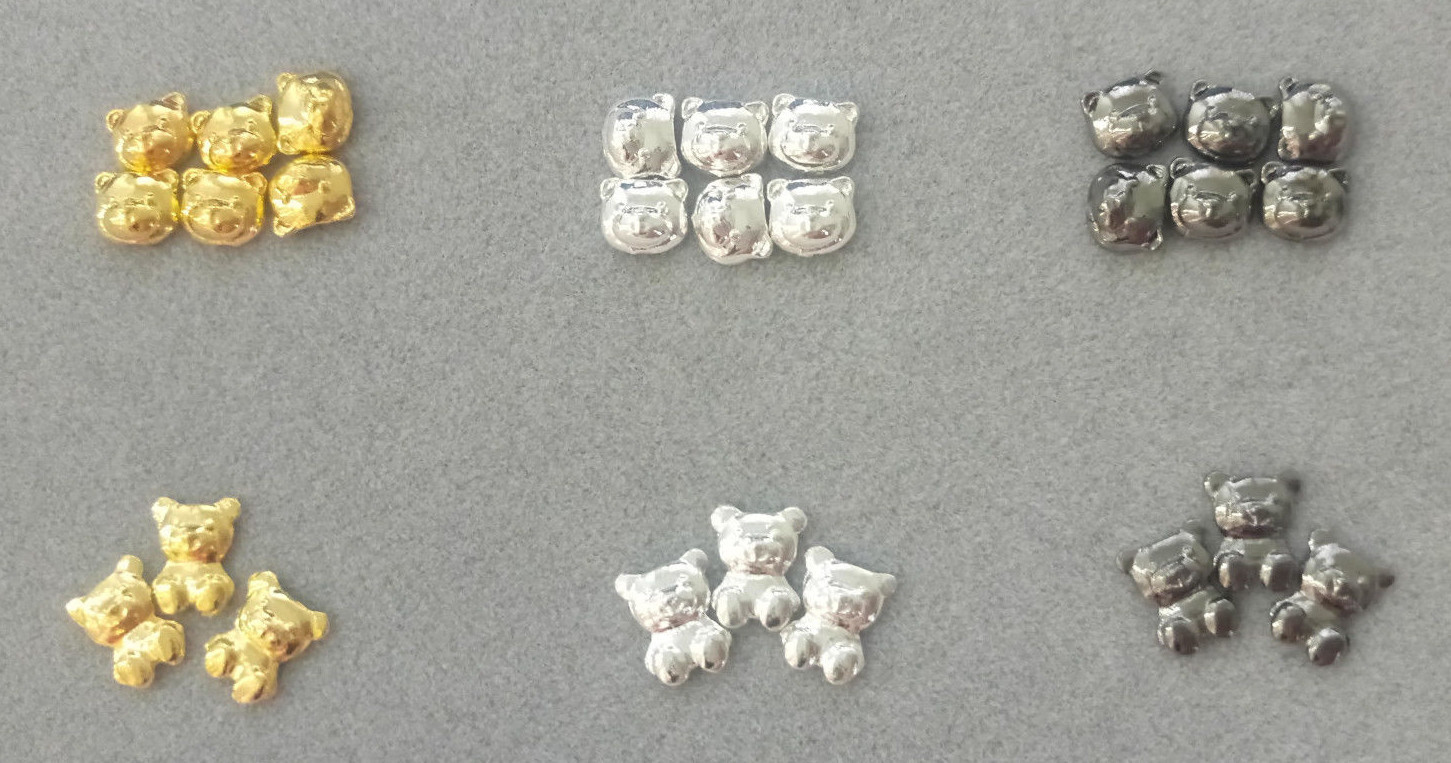 20pcs New 3D Nail Art Gold/Silver/Grey Cute Bear Metal Alloy Studs Charms Decor