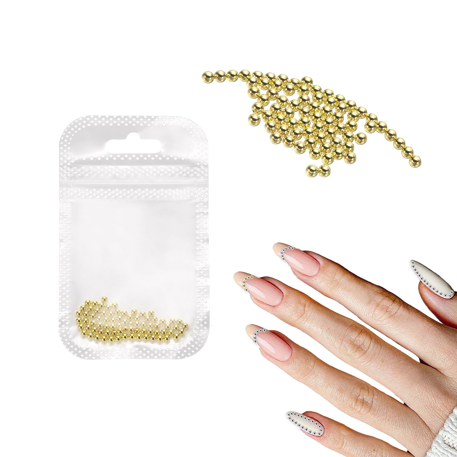 Nail Art Beads 0.1″ Mini Metal Caviar Nails Beads Ball with Bag, Gold