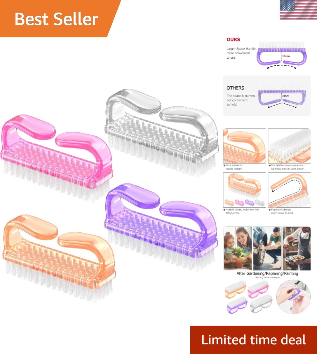 Trendy Nail Brush Cleaner Kit – 4 Colors for Men & Women with Ergonomic Design