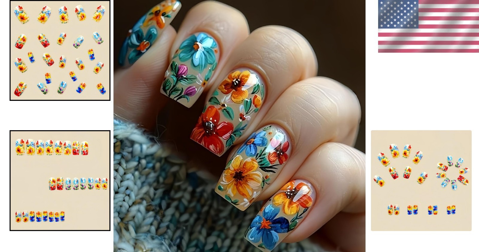 Spring/Summer 24 Pcs Flower Press-On Nails – Easy Application & Gorgeous Look