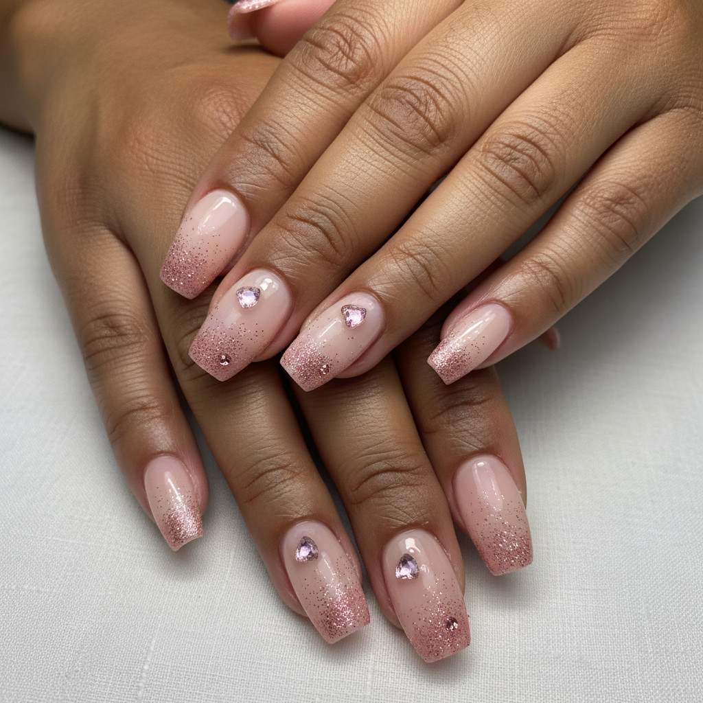 THE MIMO Press-On Nails COFFIN – Blush PINK Gradient with Pearl Tips 28PCS