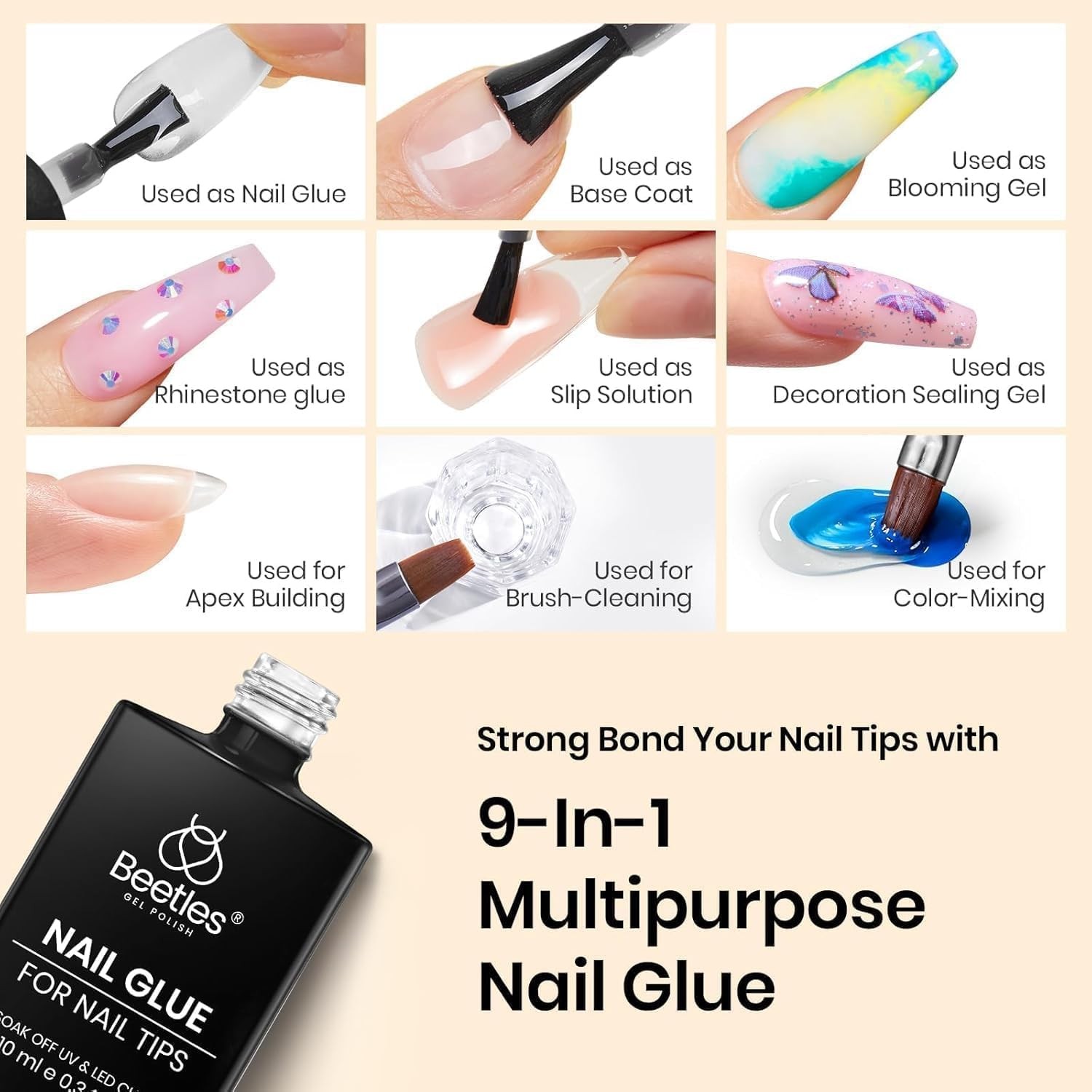 Beetles 9 in 1 Gel Nail Glue Nail Dehydrator Kit for Acrylic Nails