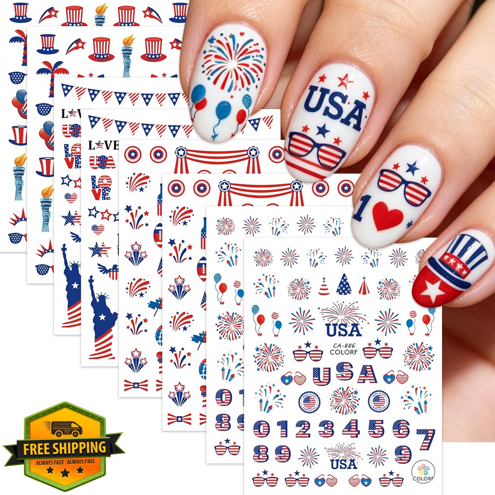 LRyssalia Style08 4th of July Flag Fireworks Nail Stickers