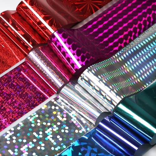 50 Sheets Holographic Nail Foil Transfer Stickers, Red Purple Green Color a