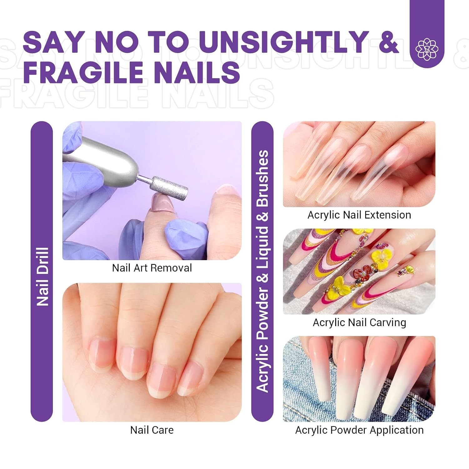 Beginner-Friendly Acrylic Nail Kit with Drill: 100 Forms & 3 Colors Included
