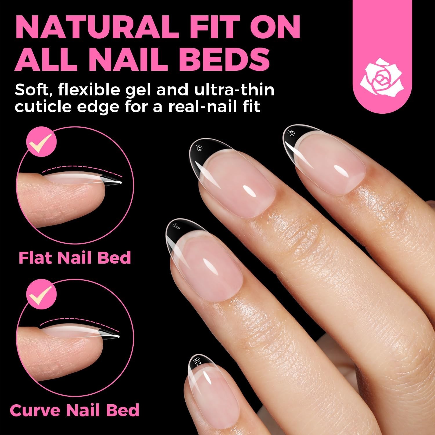 UNA GELLA Oval Fake Nails 504pcs Almond Soft Gel Tips 12 Sizes Full Cover Kit