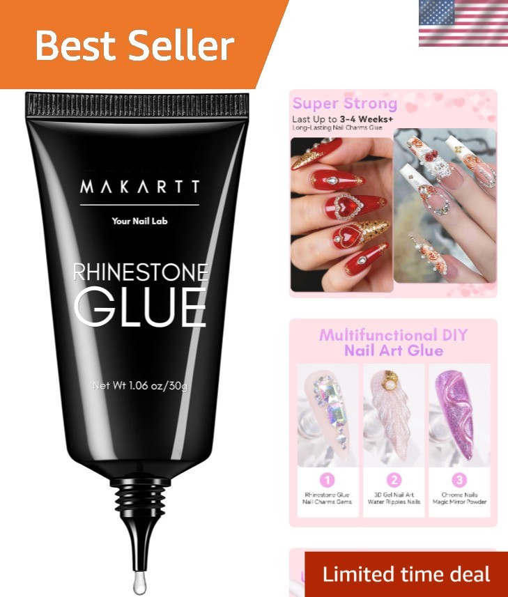 30ML Non-Toxic Rhinestone Gel Glue for Secure Nail Charms & Decorations