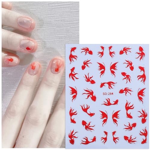 6 Pcs Nail Stickers 3D Self-Adhesive Nail Art Sticker Sparkly Nail Goldfish