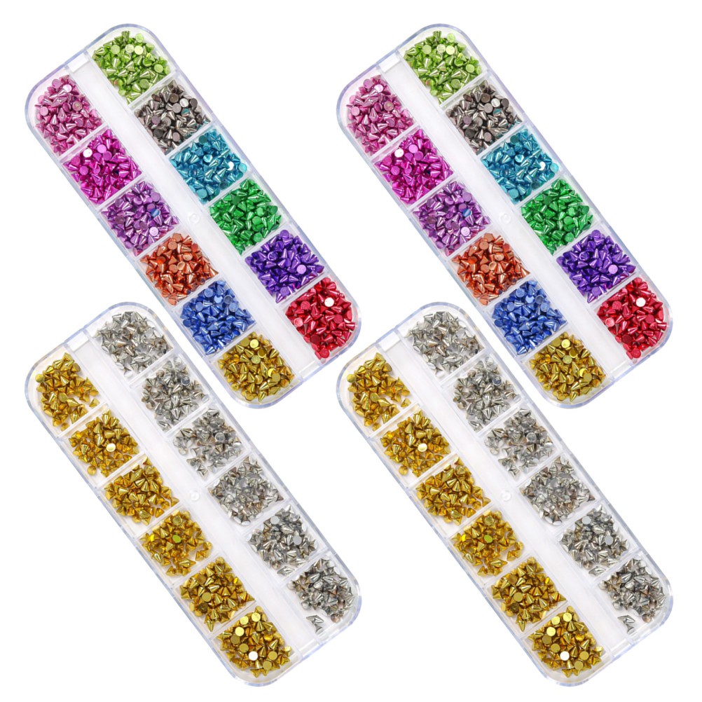 4 Boxes Nail Punk Art Metal Charms Manicure Accessories Tool