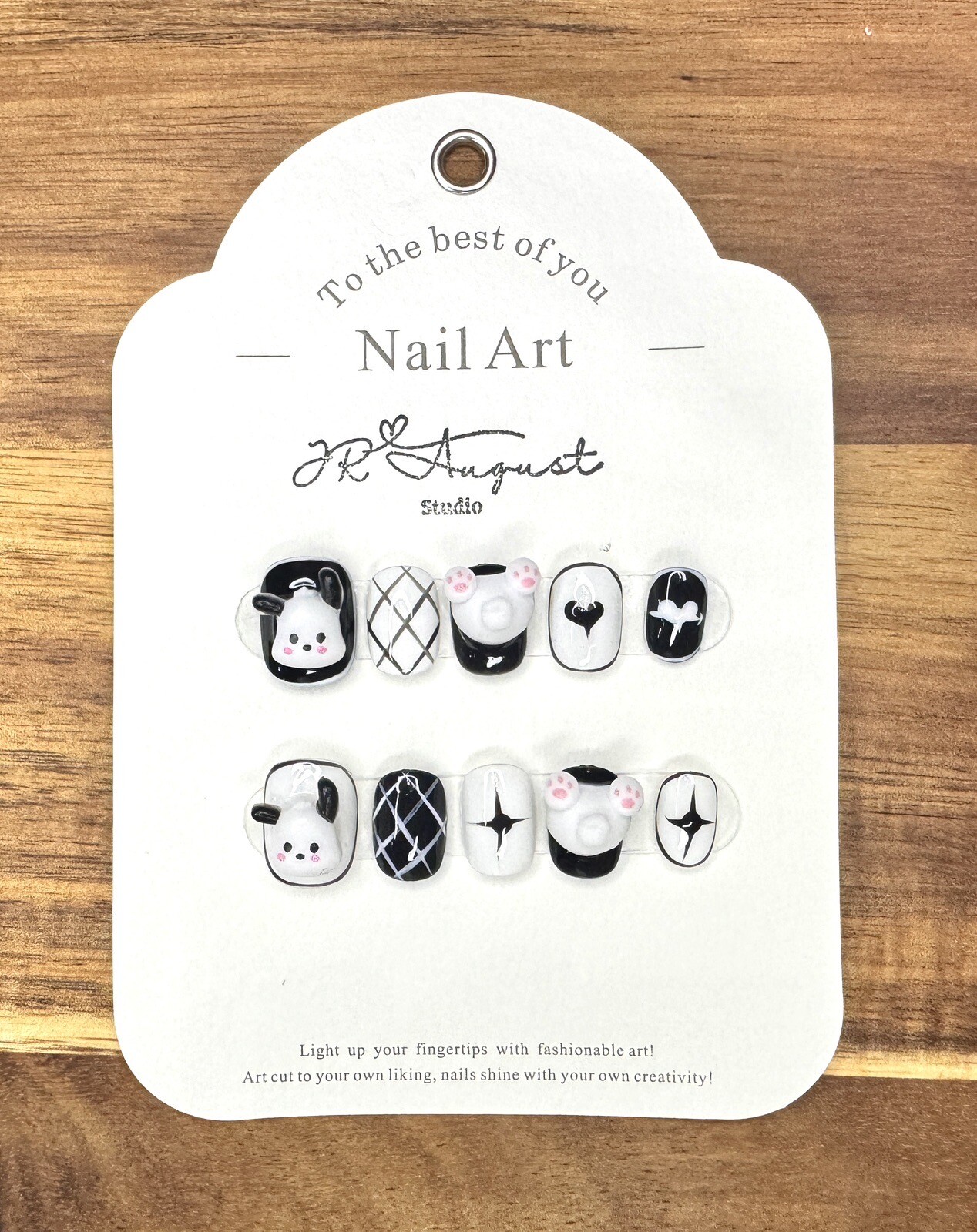 Press on nails Handmade Pochacco Cute Butt black and white round short XS S M