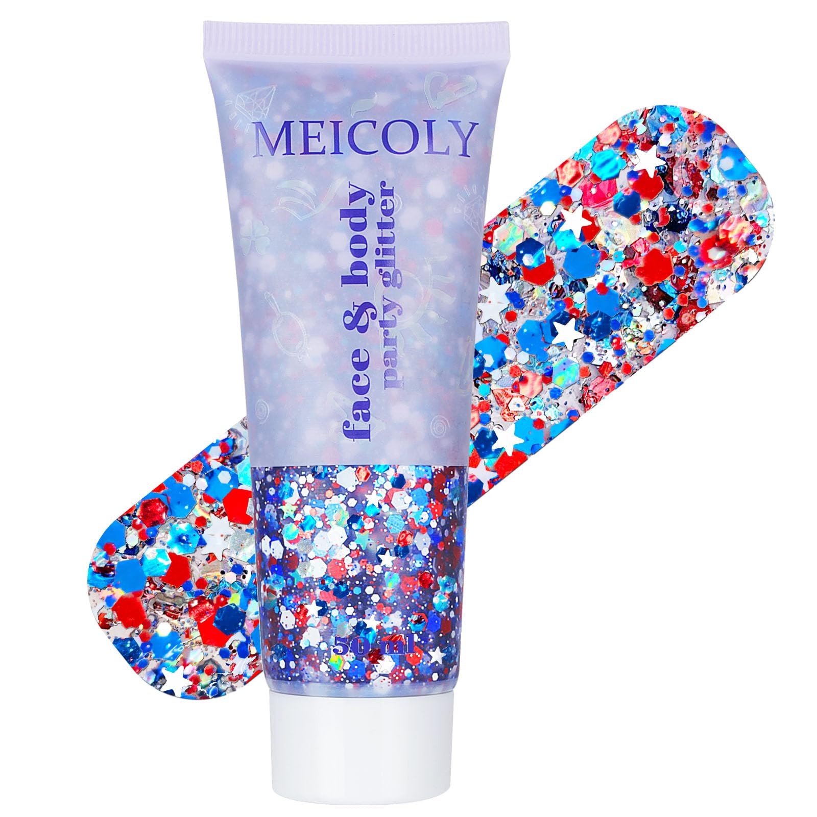 MEICOLY Red White and Blue Face Glitter,4th of July Patriotic Accessories,Star H
