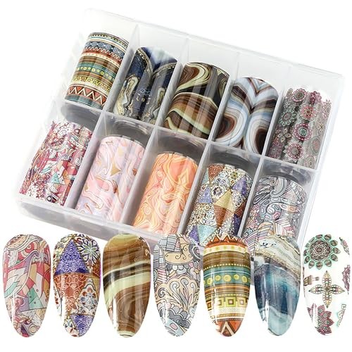 KAAGEE 10 Rolls Retro Nail Foil Holographic Foils Paper 2# Boho&marbe Style