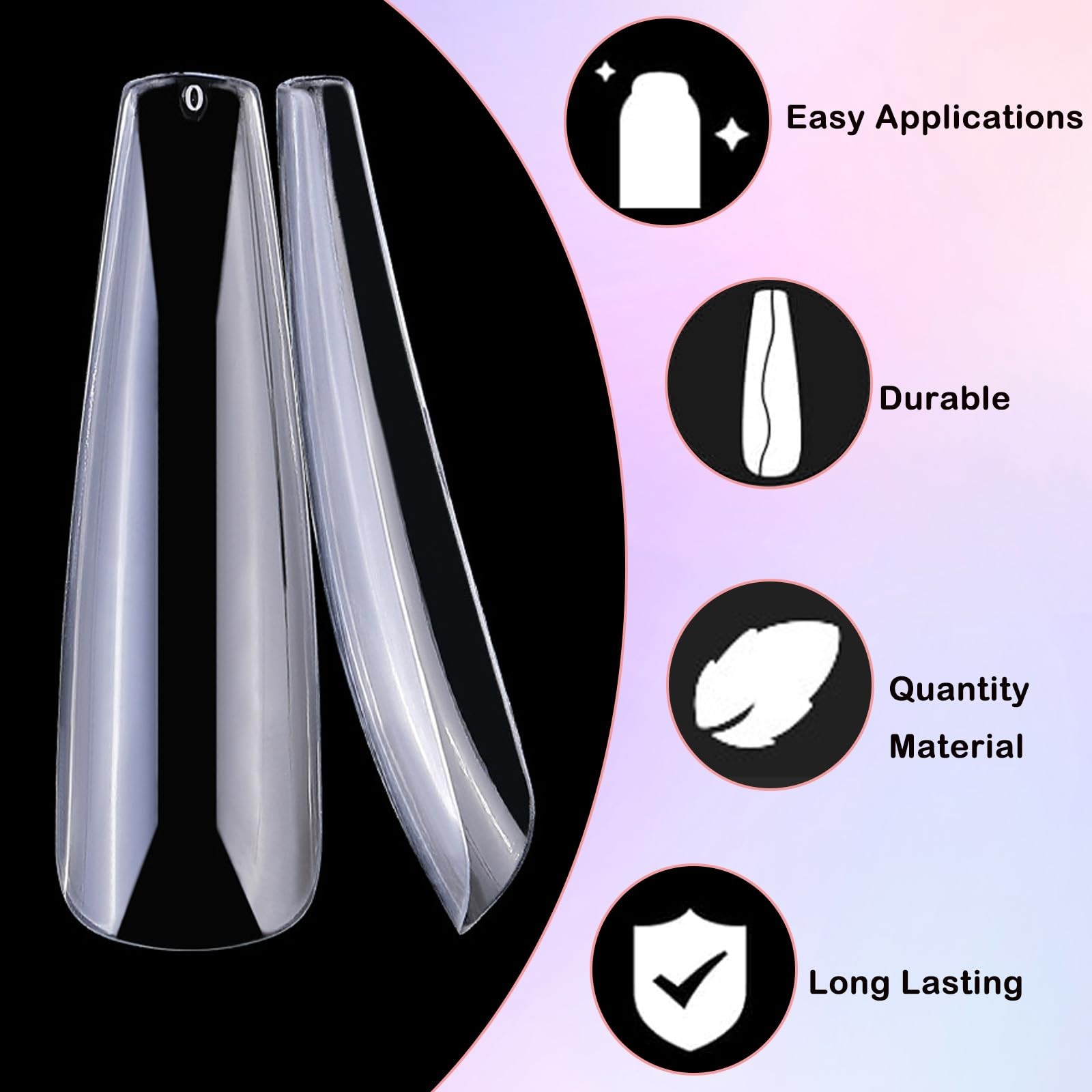 XL Coffin Acrylic Nail Tips, 240pc Ballerina Shaped, Full Cover Artificial Fi…