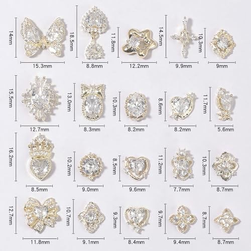 Nail Charms and Gems – Gold Copper Zircon, Multiple 20pieces Gold Nail Charms