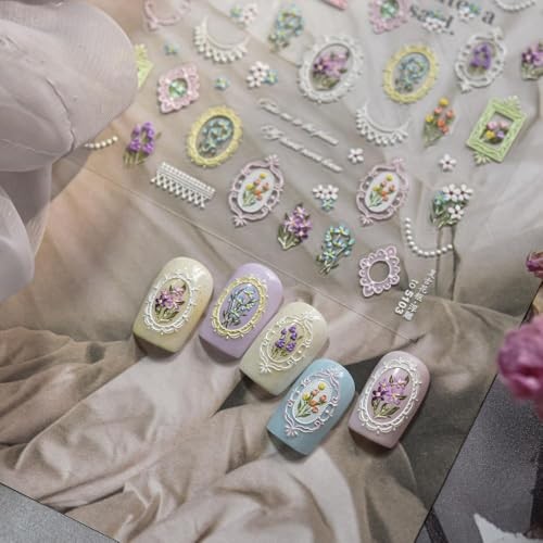 Vintage Flower Frame Nail Stickers 5D Embossed Floral Nail Designs 3D Style31