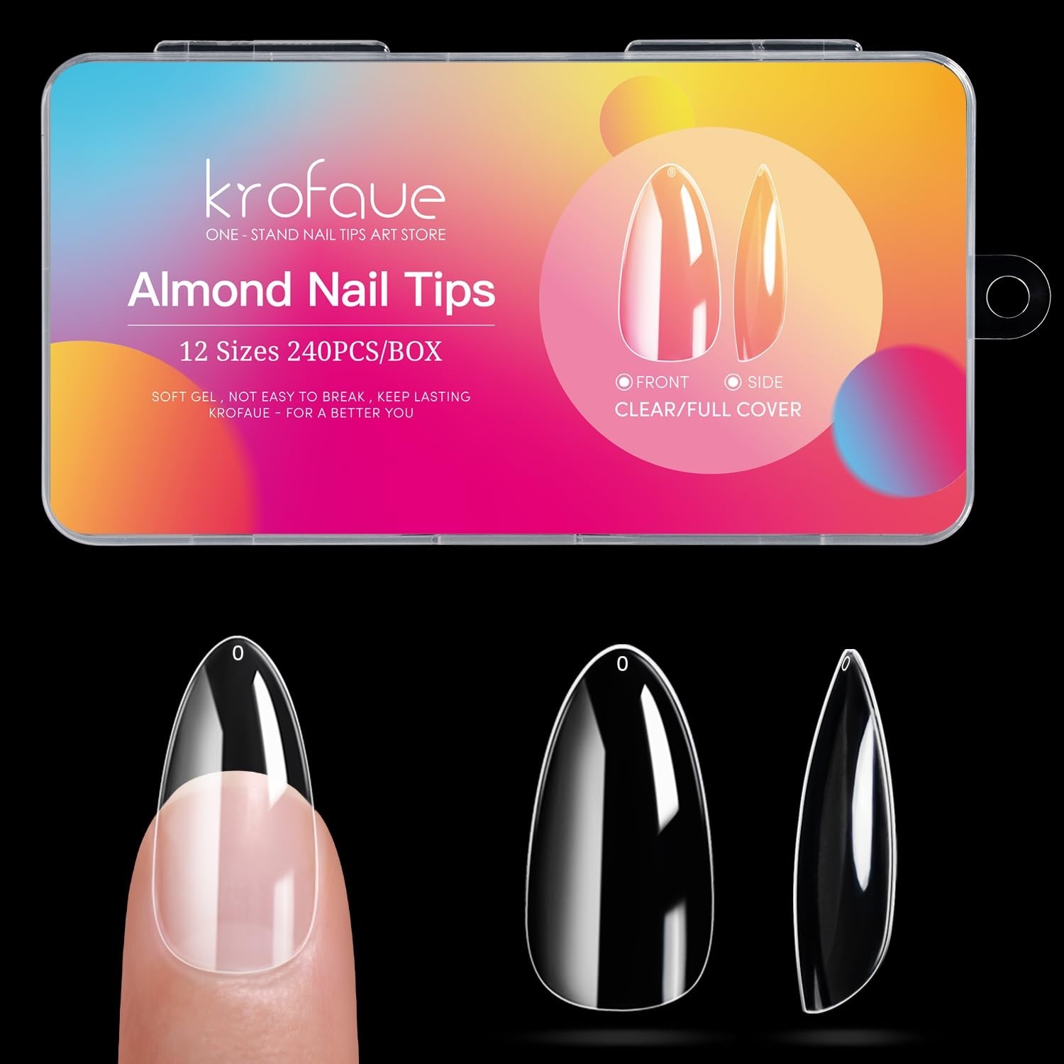 Almond Nails Tips 240Pcs 12 Sizes- Soft Gel Clear No Crease Pre-shape Oval Ar…
