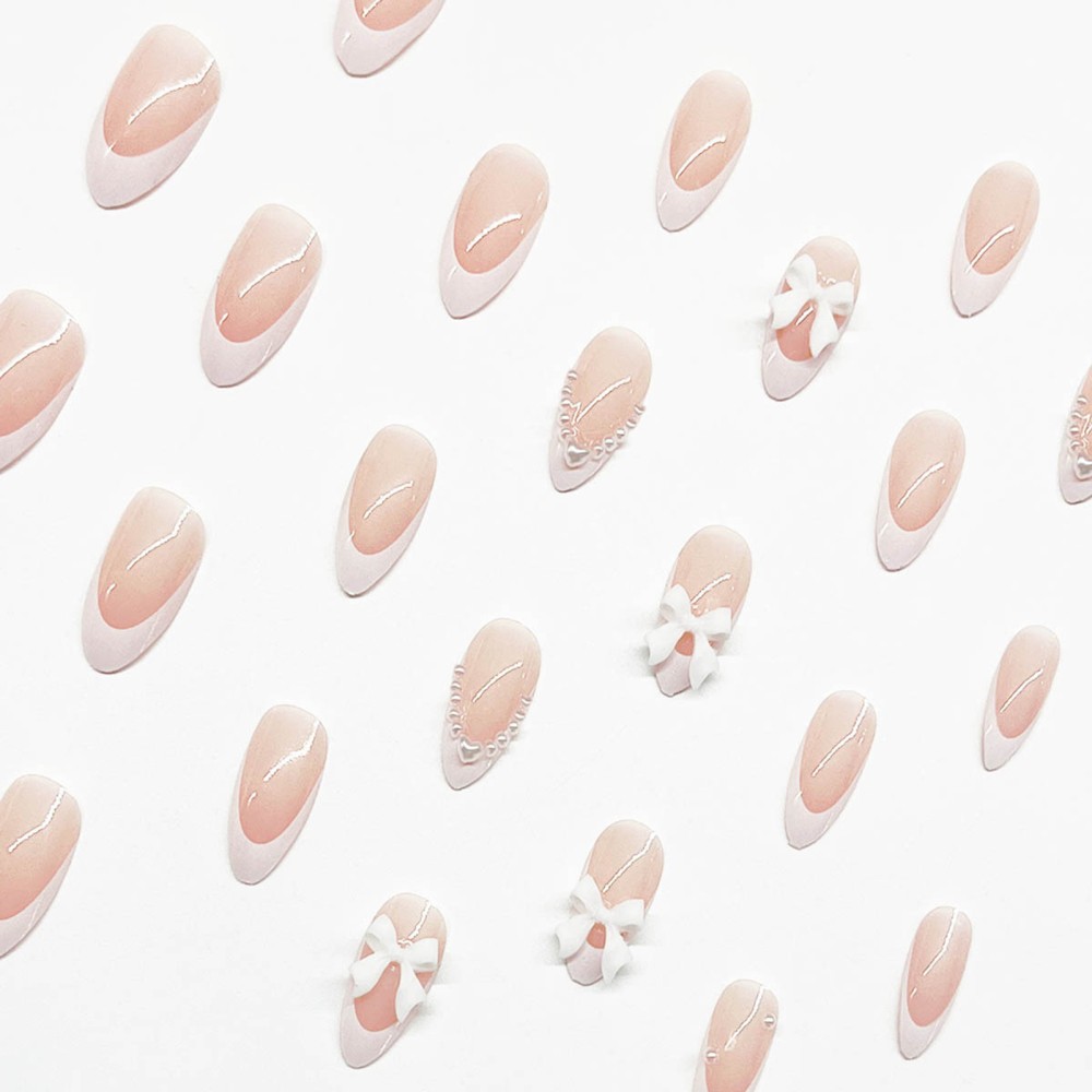 24pcs Nude Press on Nails with White Tip Lightweight and Easy to Stick Fake Nail