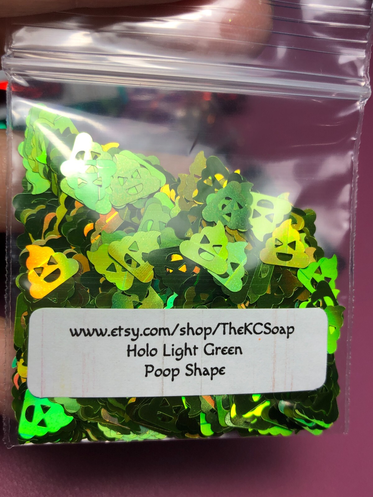 1OZ Solvent Resistant HOLOGRAPHIC LIGHT GREEN POOP Shape Glitter Epoxy US Seller