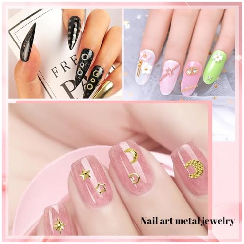 4 Boxes 3d Gold Nail Charms – Star, Moon, Ring, Multiple Shape Gem Metal