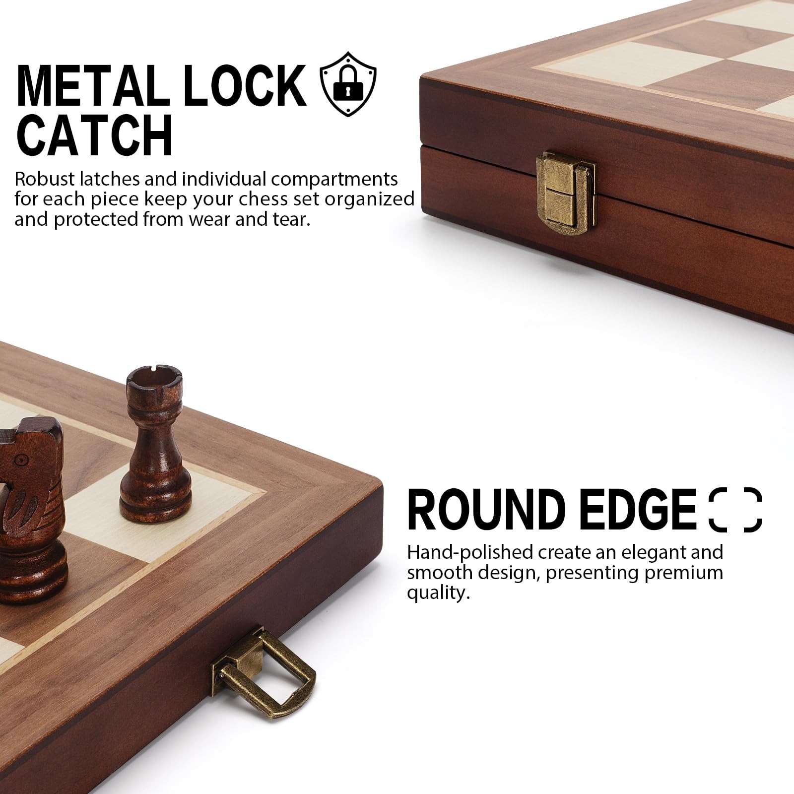 Magnetic Wooden Chess Set, 15″ Folding Board with 2 Extra 15 inches