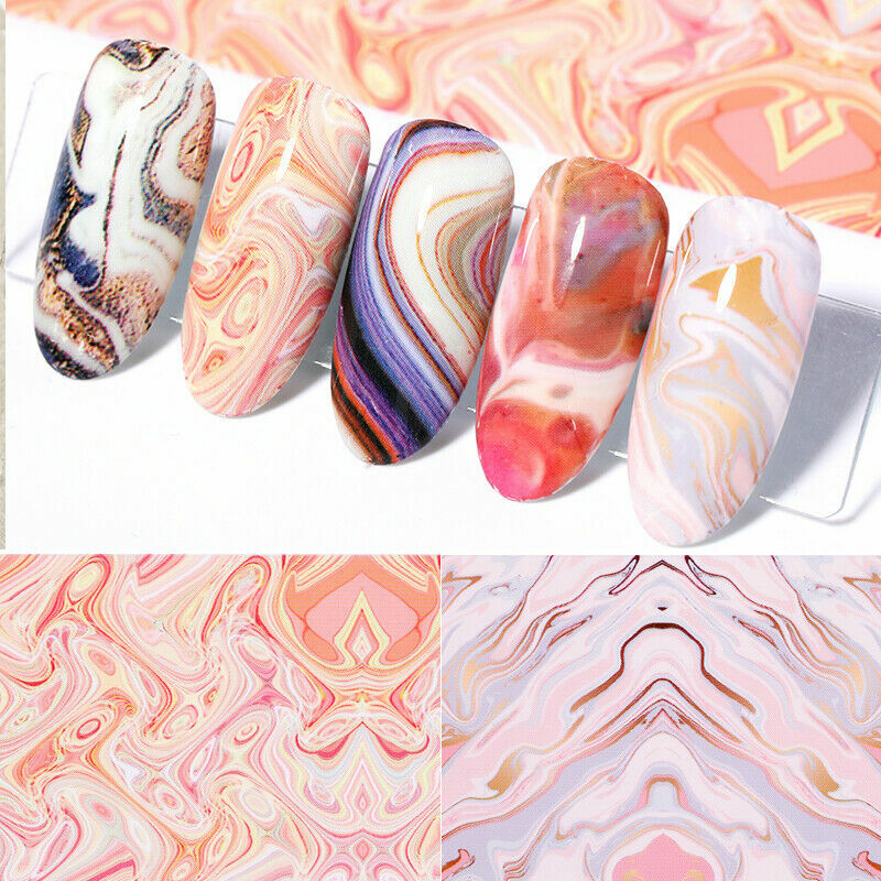 Nail Stickers Transfer Color Decals Nail Art Decor Tips Marble Flower 10Pcs Foil