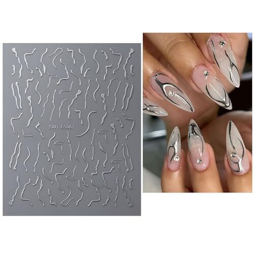 4 Sheet Line Nail Art Stickers Gold Sliver Irregular French lines Decals Lines