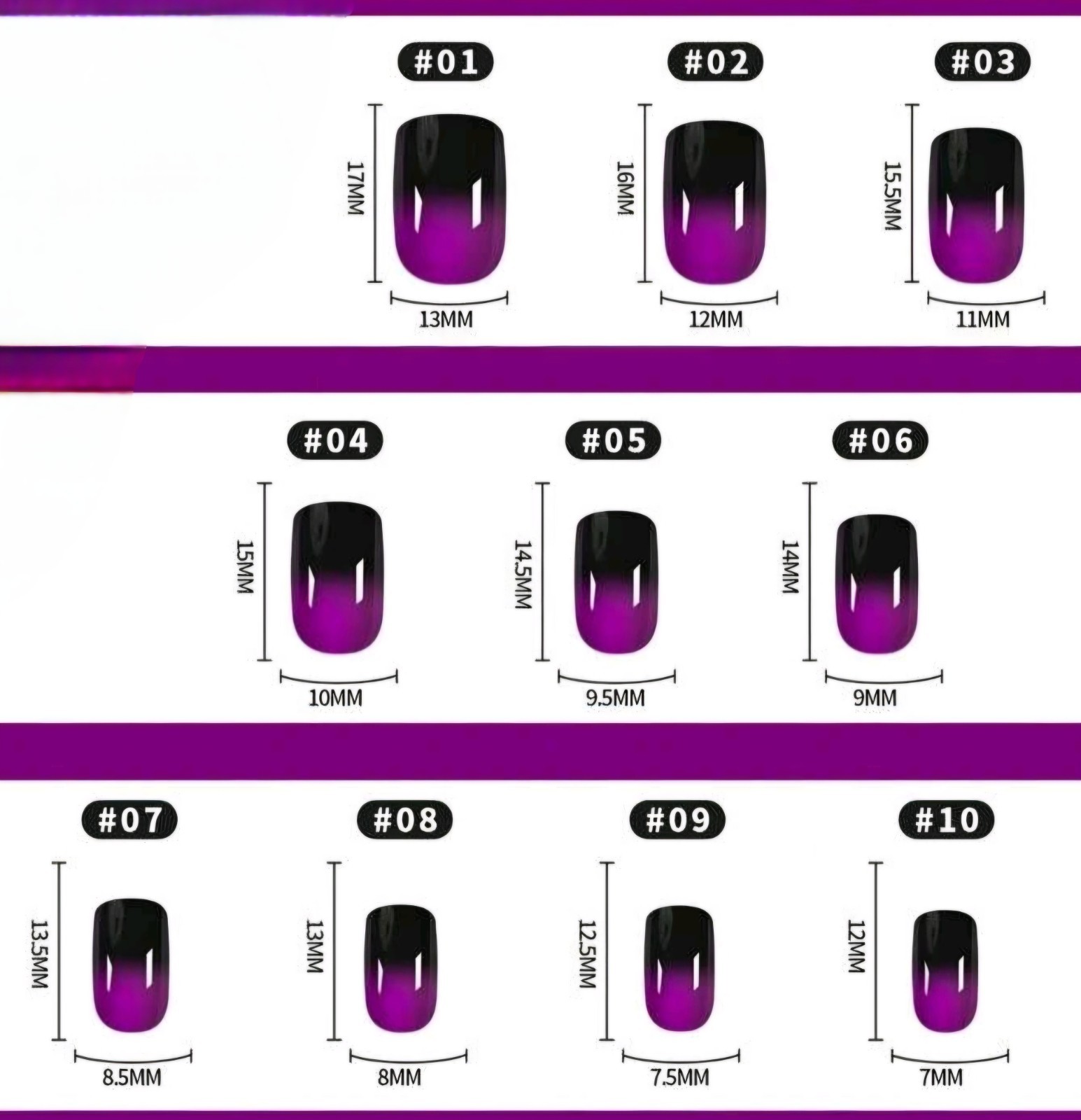 Press-On Nails Dark Purple Gradient Short Coffin Shiny