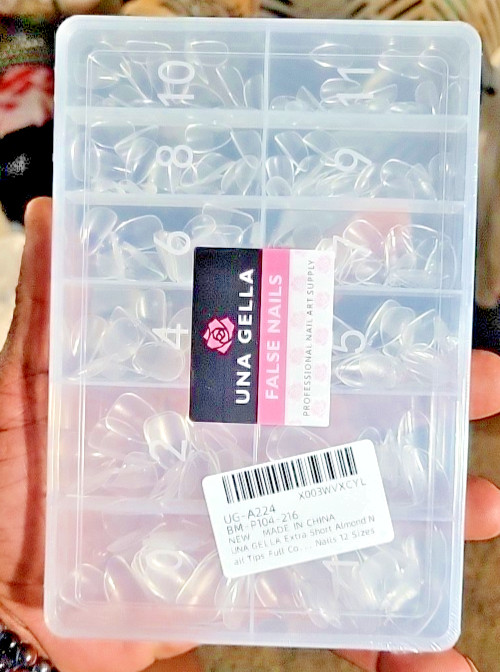 Short Almond Nail Tips 216pcs Clear Soft Gel Full Cover 12 Sizes DIY Set