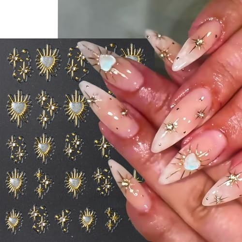 3 Sheets Star Nail Stickers for Nail Art 5D Embossed Gold Nail rhinestone star