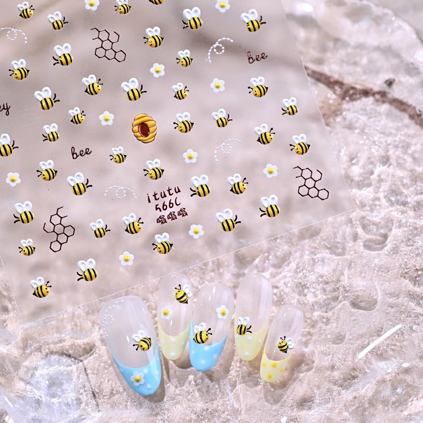 1 Sheet Flower Nail Art Stickers 5D Embossed Cute Bee Nails Decals Spring Dai…