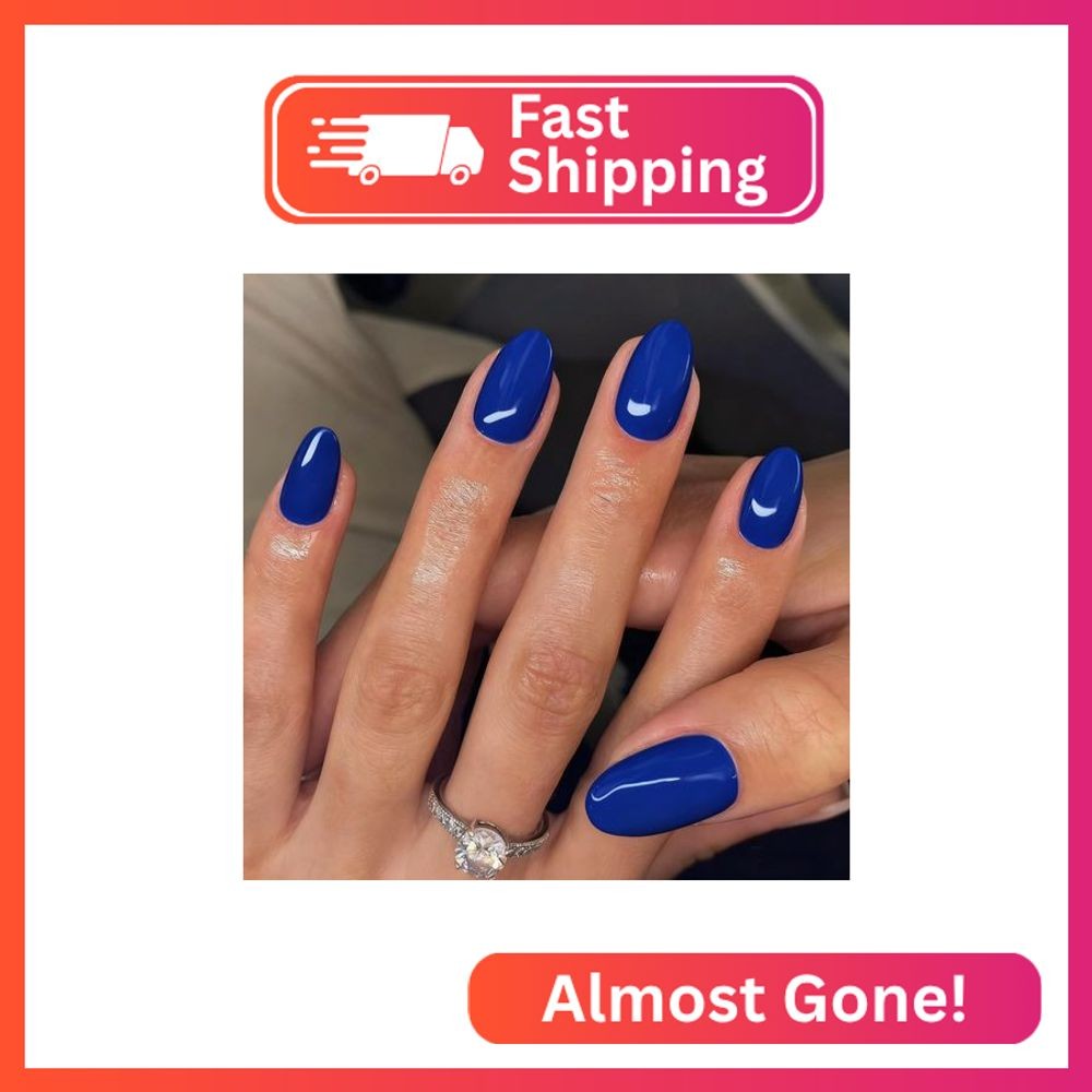 KQueenest Upgrade Thick Acrylic Press on Nails Short Oval, Royal Blue Fake Nails