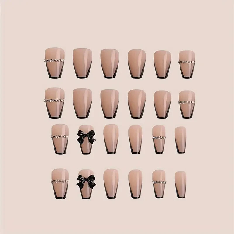 24pcs Luxury Press-On Nails Set – Mixed Color Ballet Shape, Middle Length