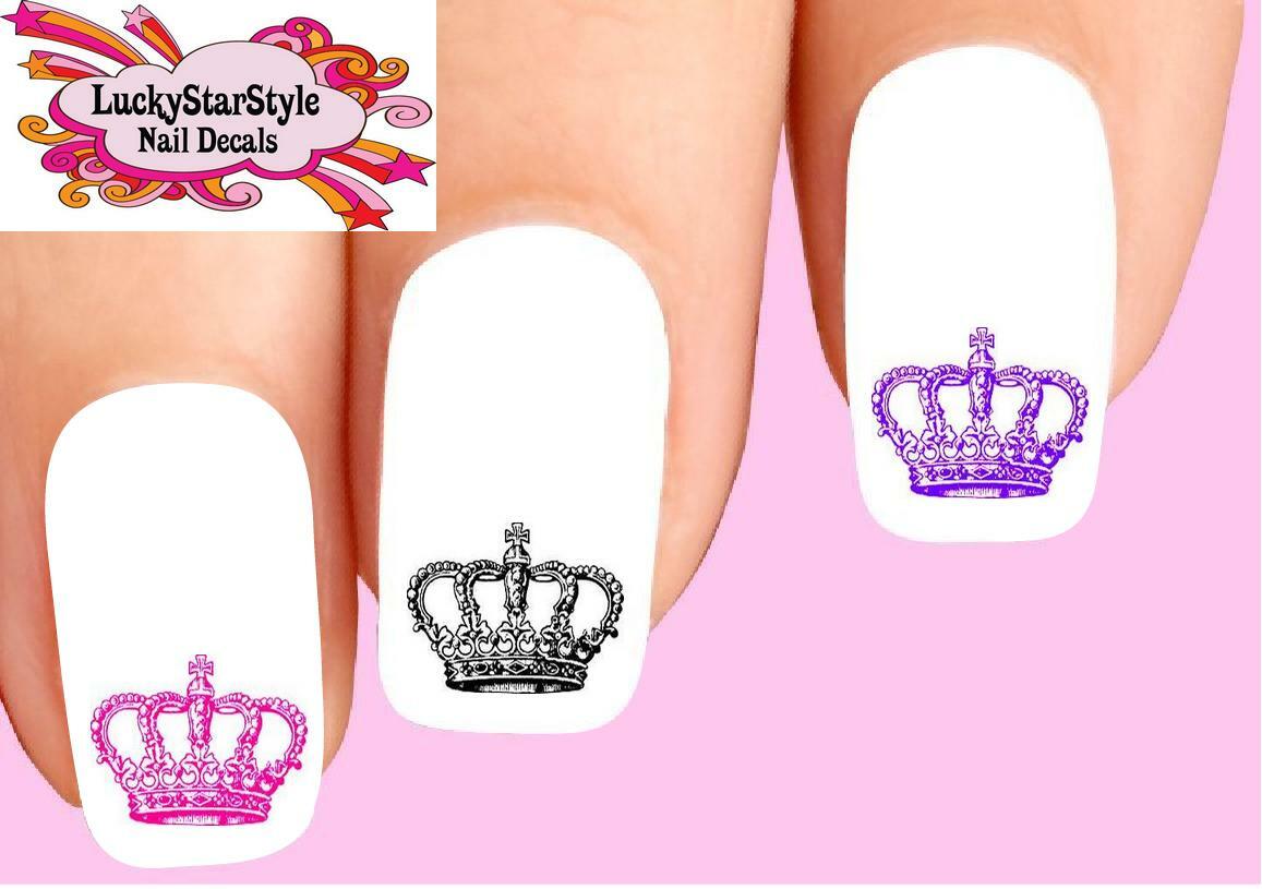 Waterslide Nail Decals Set of 20 – Pink, Purple & Black Crown Assorted #1