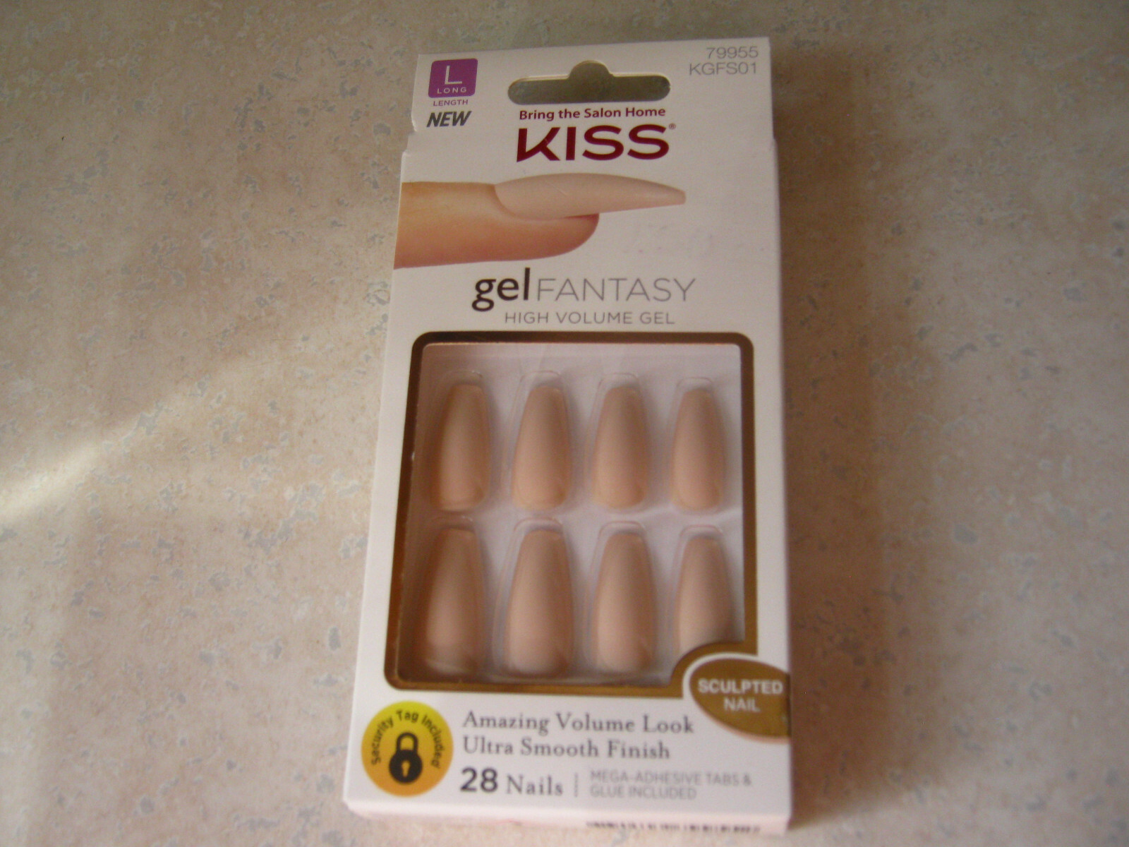 1 Kiss Gel Fantasy KGFS01 28 LONG Nails Brown Tan Coffin Stiletto 79955