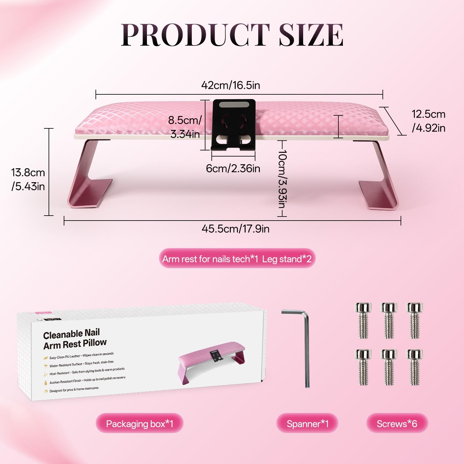 Metal Nail Arm Rest with Holder, Leather Hand Pillow