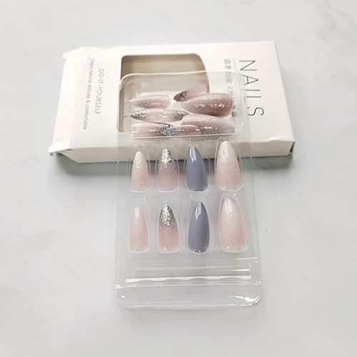 Light Blue Press on Nails Short with Glitters Design Almond Glitter Blue Nails5