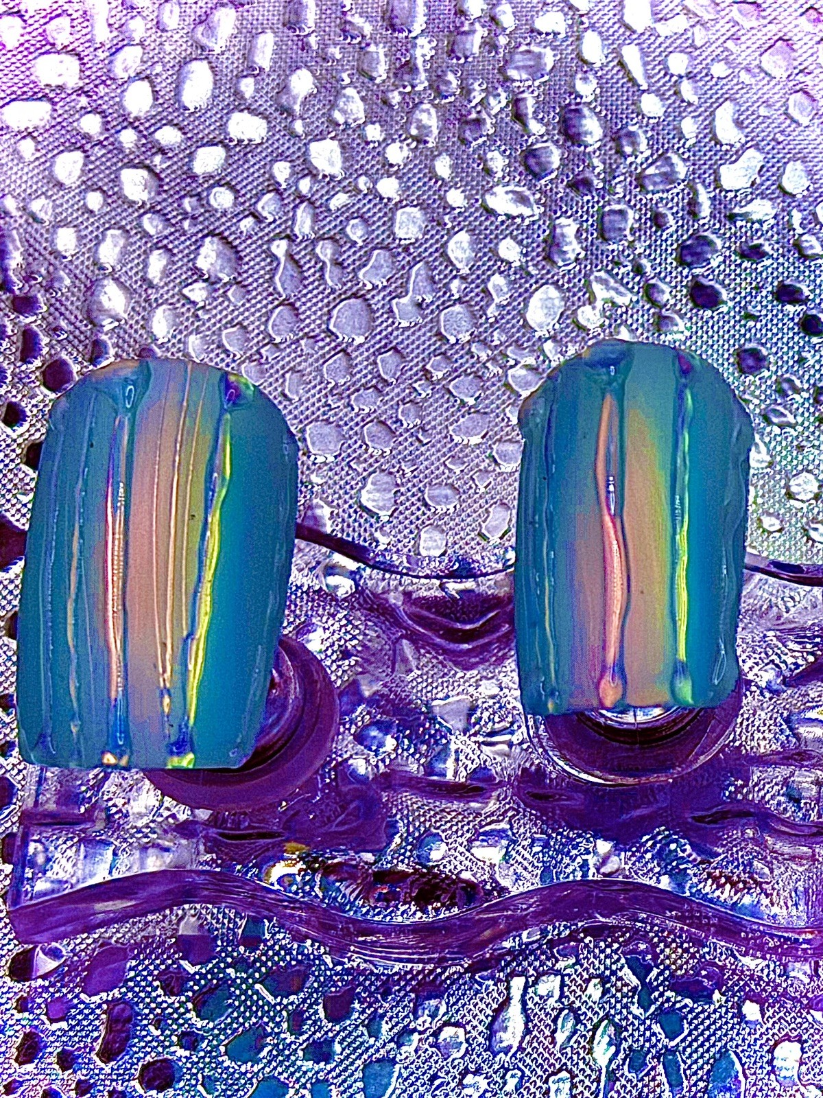 10 PCs Handmade Medium-Short Rain-streaked Rainbow Window Nails Iridescent XS-L